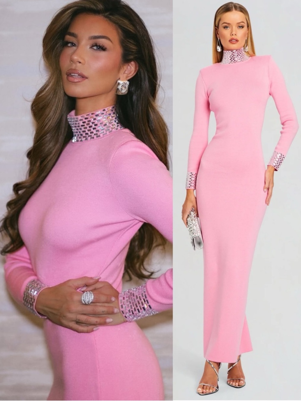 Retrofete Monroe Embellished Knit Turtleneck Dress Peony Pink NEW with tags